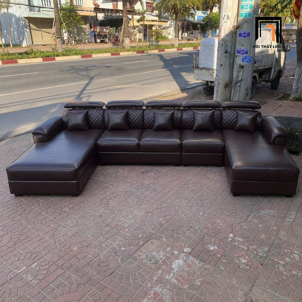 sofa chữ U dài 3m3 nâu đậm