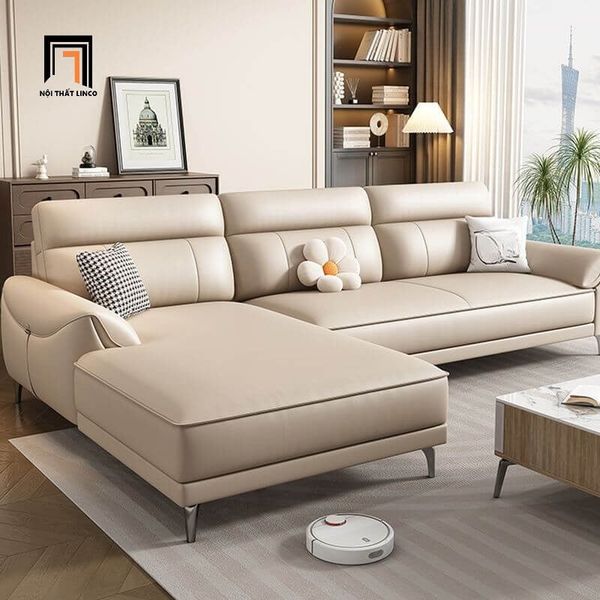 sofa, ghế sofa, sofa góc da Pu trắng kem, bộ ghế sofa góc xinh xắn, sofa gia đình, sofa góc hiện đại, sofa góc sang trọng