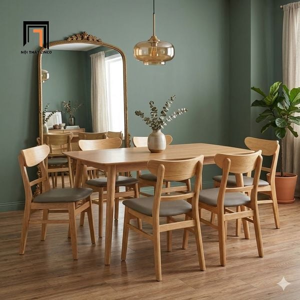 bàn ăn, bộ bàn ăn 6 ghế, set bàn ăn 1m6 6 chỗ ngồi, bộ bàn ghế ăn gỗ cao su, set bàn ăn căn hộ chung cư