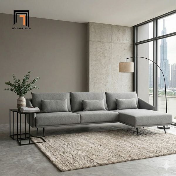 sofa, ghế sofa, sofa góc l, sofa góc vải nỉ màu xám, bộ ghế sofa góc 2m3 x 1m6, sofa góc trẻ trung cho căn hộ chung cư