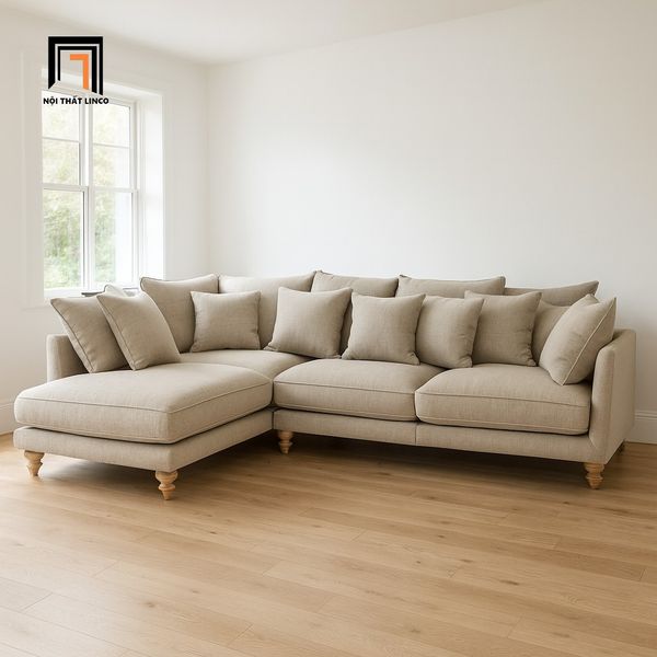 sofa, ghế sofa, sofa góc 2m4 x 1m6, bộ ghế sofa góc vải nỉ giá rẻ, sofa góc phòng khách gia đình, sofa góc màu be