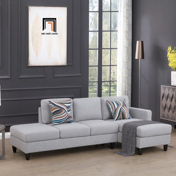 sofa, ghế sofa, bộ ghế sofa góc L giá rẻ, sofa góc 2m75 x 1m5, sofa góc vải nỉ xám trắng, sofa góc gia đình