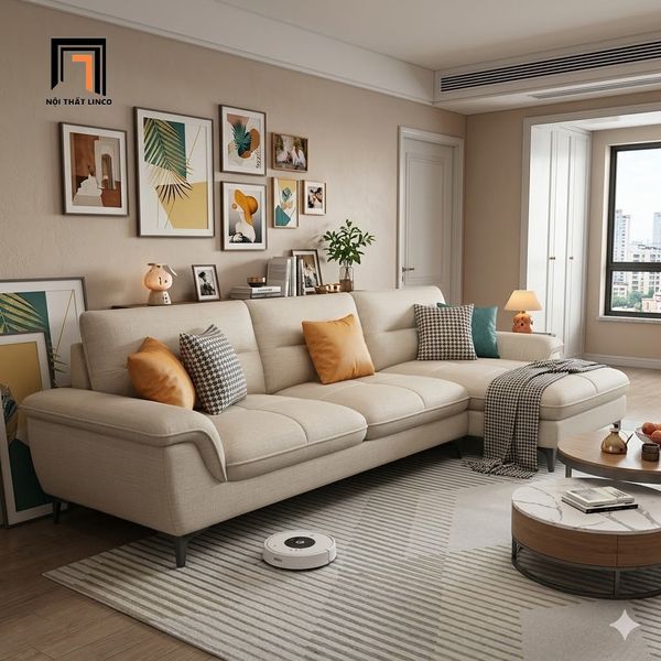 sofa, ghế sofa, sofa góc l 2m4 x 1m6, bộ ghế sofa góc phòng khách trắng kem, ghế sofa trẻ trung, sofa đẹp