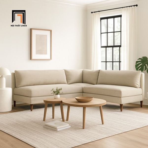 sofa, ghế sofa, sofa góc hiện đại, bộ ghế sofa góc xoay chiều, sofa góc 2m2 x 1m8, sofa góc vải nỉ trắng kem