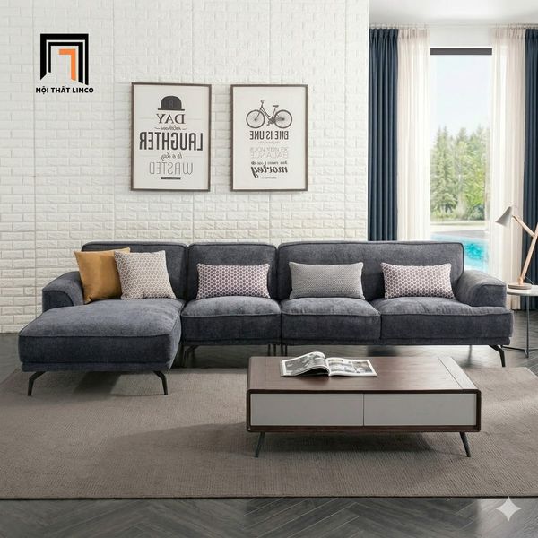 sofa, ghế sofa, sofa góc l 3m1 x 1m6 phòng khách gia đình, sofa góc vải nỉ xám đậm, set ghế sofa giá rẻ, sofa chữ l