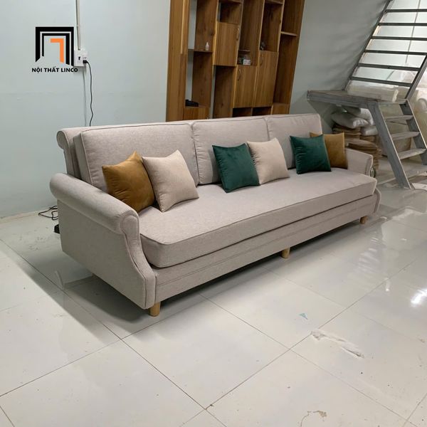 sofa, ghế sofa, sofa băng, sofa văng 2m4, sofa vải nỉ màu be, sofa băng kiểu dáng Âu Mỹ, sofa băng tân cổ điển