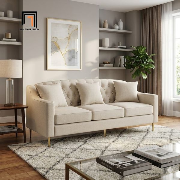 sofa, ghế sofa, sofa băng giật nút, sofa băng trắng kem, sofa văng 3 nệm ngồi, sofa băng 2m1, sofa băng phòng khách