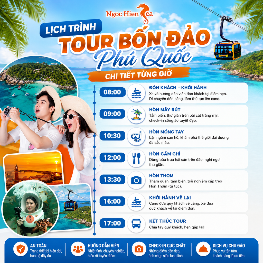 Lịch Trình Tour Bốn Đảo Phú Quốc Chi Tiết Từng Giờ