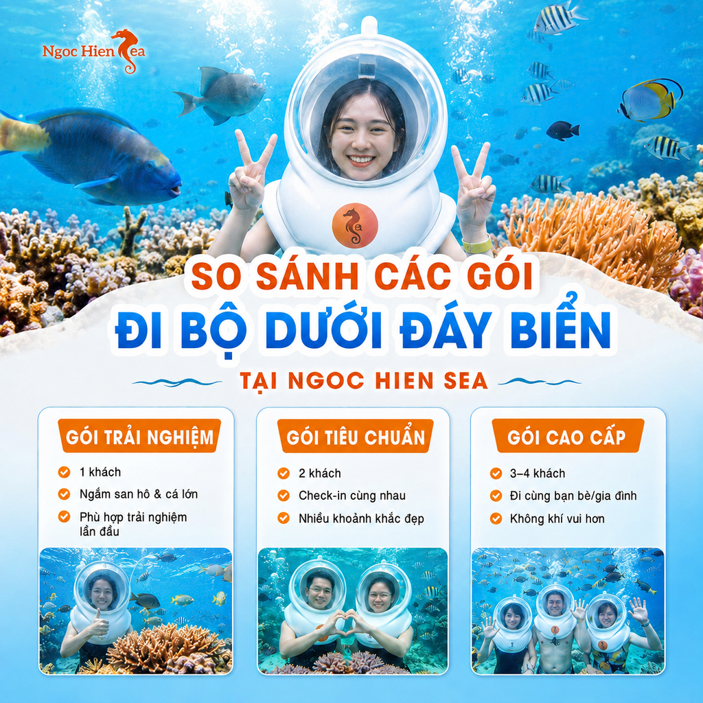 So sánh các gói đi bộ dưới đáy biển tại Ngoc Hien Sea