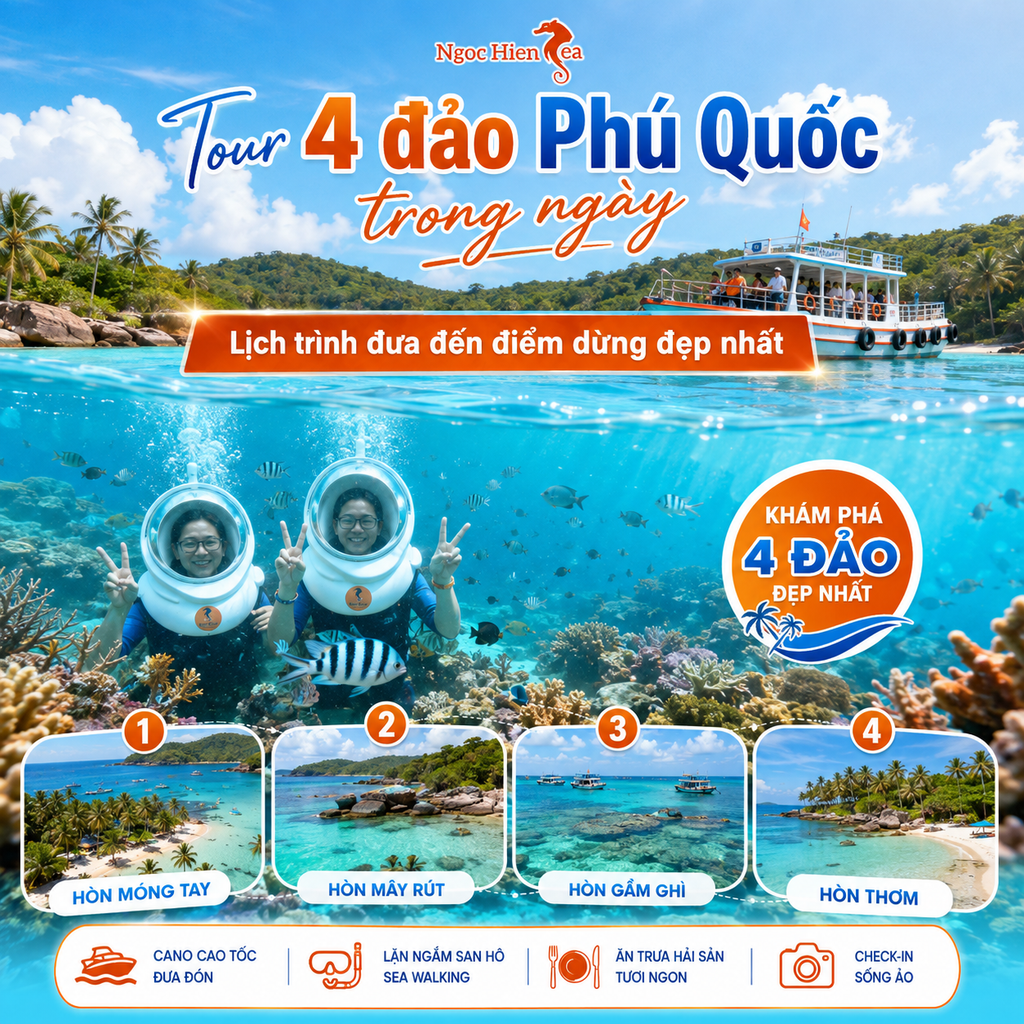 Tour 4 đảo Phú Quốc có nên thêm dịch vụ đi bộ dưới đáy biển?