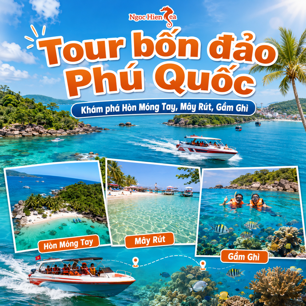 Tour bốn đảo Phú Quốc Khám phá Hòn Móng Tay, Mây Rút, Gầm Ghì