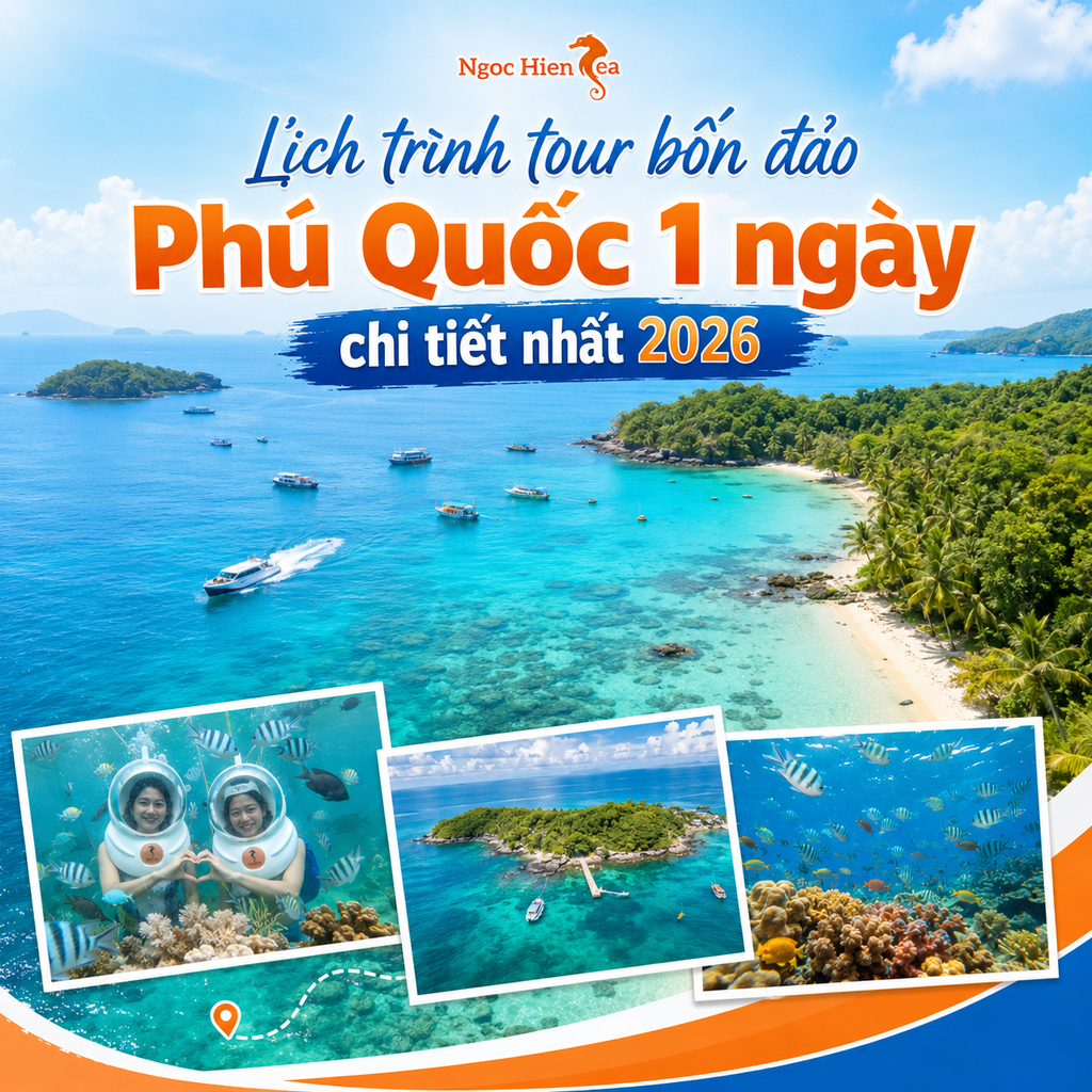 Lịch trình tour bốn đảo Phú Quốc 1 ngày chi tiết nhất 2026