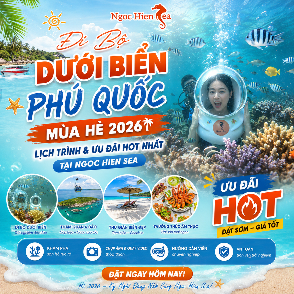 Đi Bộ Dưới Biển Phú Quốc Mùa Hè 2026 Lịch Trình & Ưu Đãi Hot Nhất Tại Ngoc Hien Sea