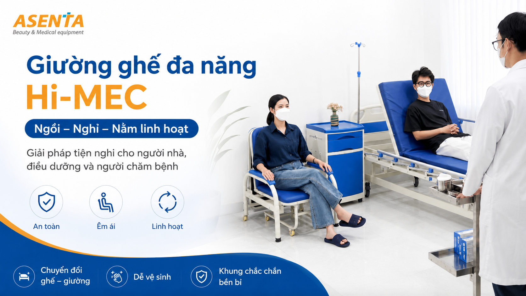 Ghế chăm sóc bệnh nhân Hi-MEC đa năng: Ngồi - Nằm tiện lợi | Giá tốt 2026