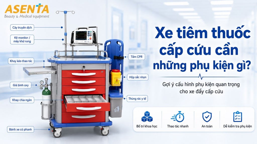 Xe tiêm thuốc cấp cứu cần những phụ kiện gì?