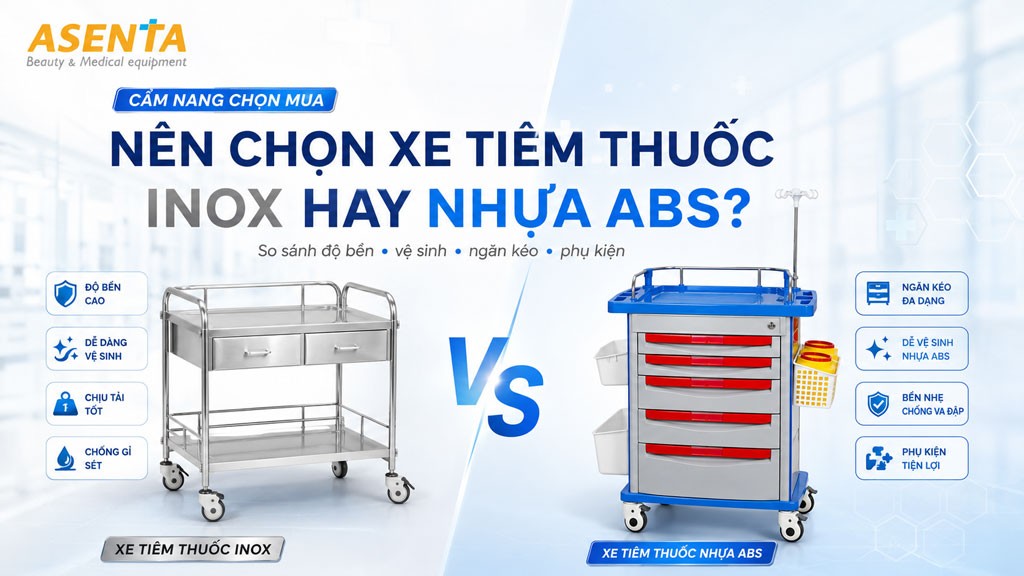 Nên chọn xe đẩy tiêm điện cấp cứu đa năng nhựa hay inox?