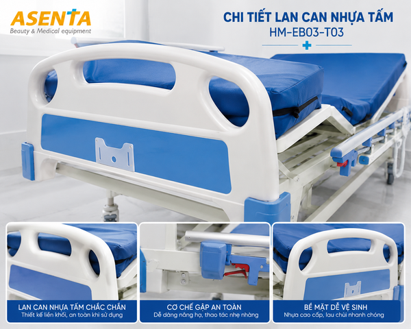 lan can nhựa tấm giường bệnh nhân chỉnh điện HM-EB03-T03