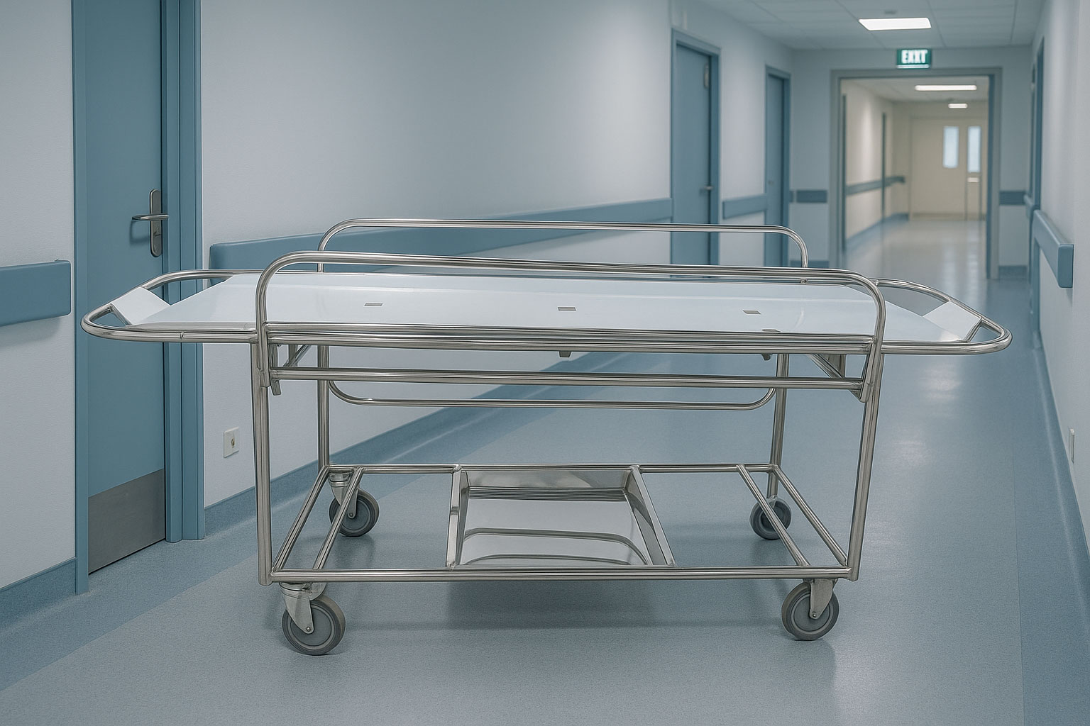 Mẫu băng ca inox cao cấp có bánh xe và cây truyền dịch AS-202BC