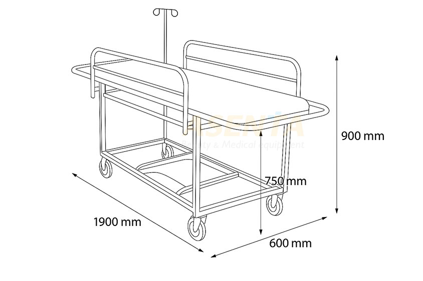 Kích thước băng ca cứu thương inox cao cấp dành cho bệnh viện.