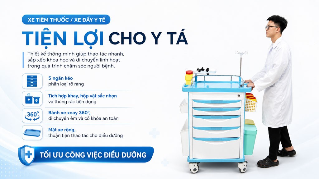 Xe tiêm thuốc cấp cứu là giải pháp hiệu quả và tiện lợi dành cho các y tá