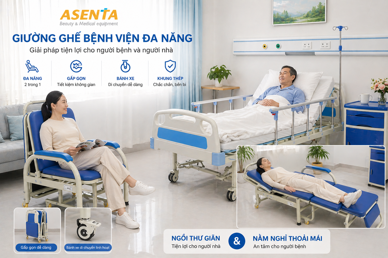 Ghế chăm sóc bệnh nhân đa năng đang trở thành một sản phẩm mà các bệnh viện không thể bỏ qua nhằm tăng chất lượng dịch vụ của bệnh viện mình lên.
