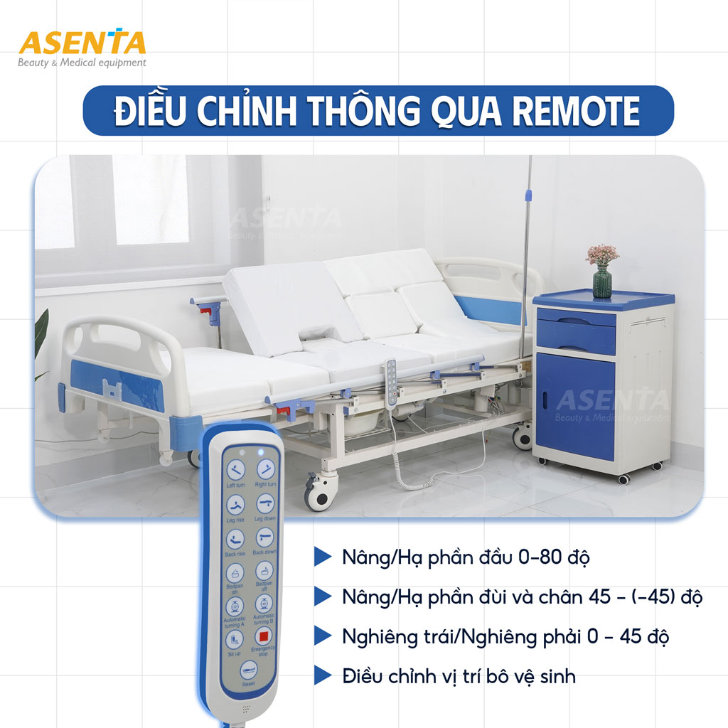 Giường chăm sóc bệnh nhân đa chức năng được điều khiển bằng remote tiện lợi