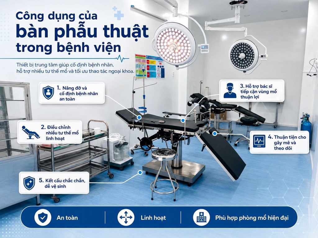 Công dụng của bàn mổ phẫu thuật là điều không cần phải bàn cãi trong y học