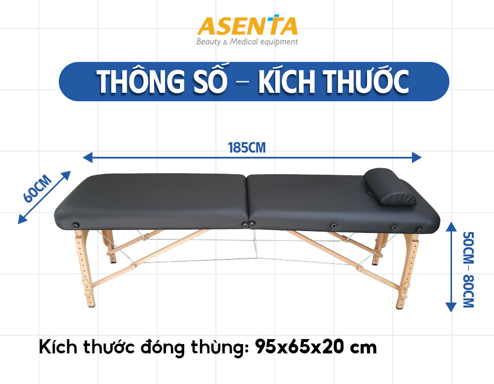 Giường vali dùng trong phun xăm có kích thước tiêu chuẩn phù hợp với mọi không gian.