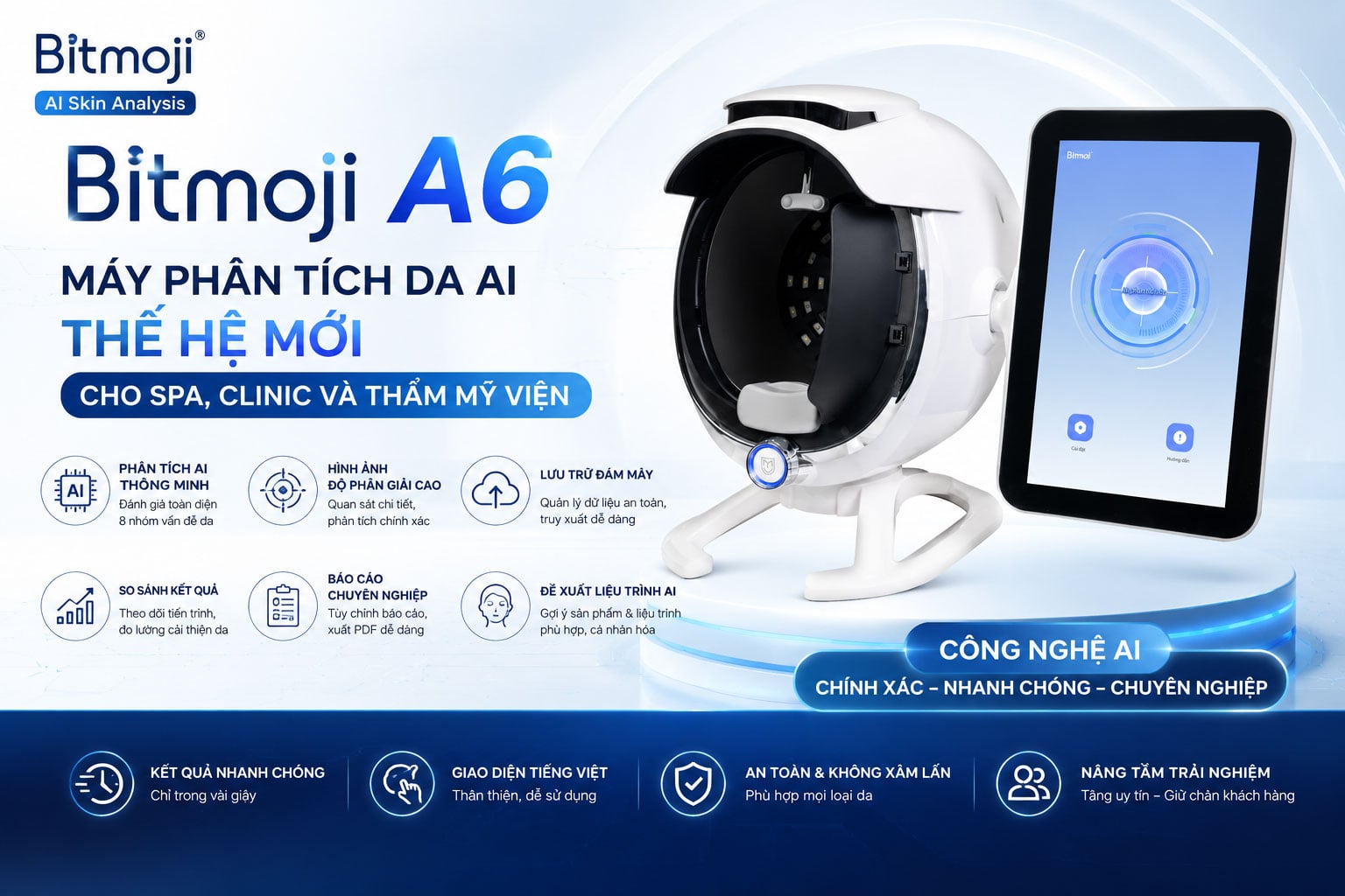 Bitmoji A6 – Máy phân tích da AI thế hệ mới cho spa, clinic và thẩm mỹ viện