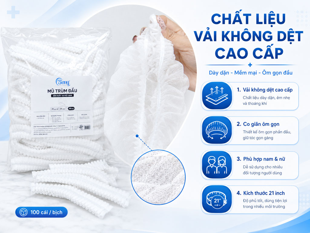 Nón đội đầu vải không dệt của nhà Seny chất liệu cao cấp.