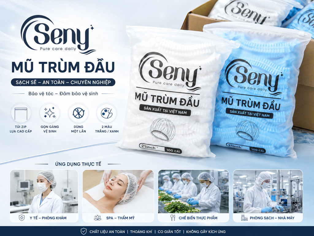 Nón trùm đầu bằng vải không dệt chính hãng của Seny