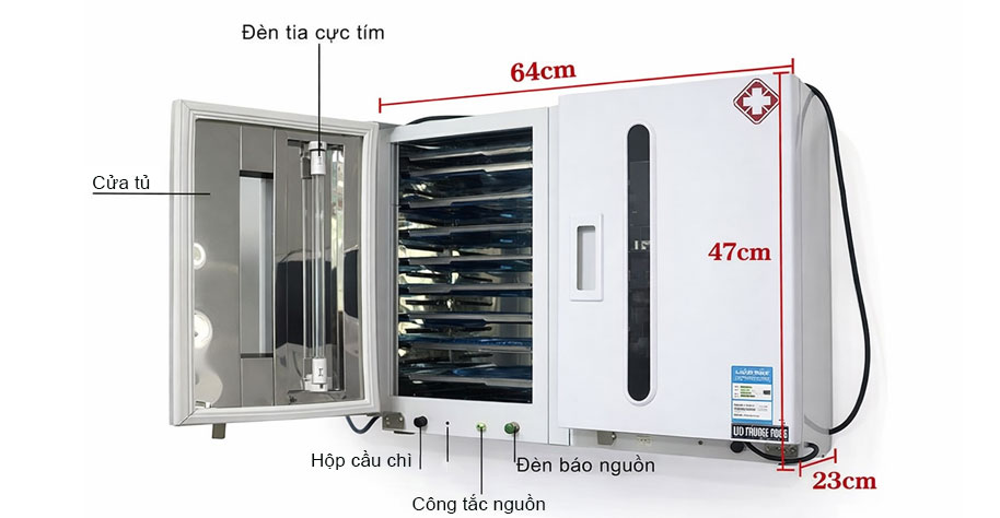 Mô tả chi tiết tủ tiệt trùng UV 2 cánh 32 khay