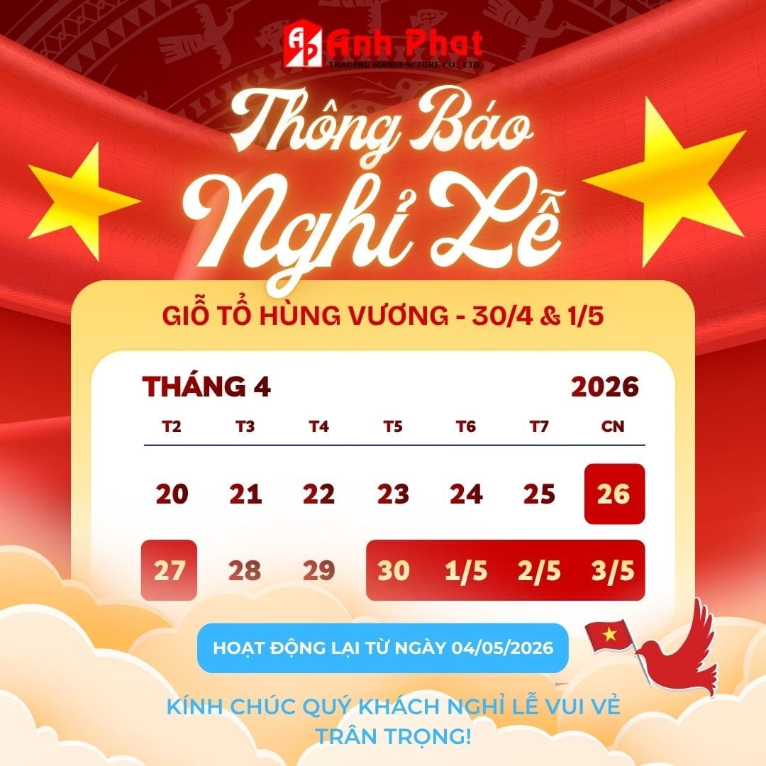 Thông báo nghỉ Lễ GIỖ TỔ HÙNG VƯƠNG, 30/4 - 1/5 năm 2026