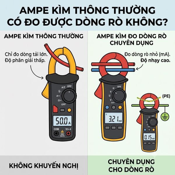 Cách đo dòng rò bằng Ampe kìm thường
