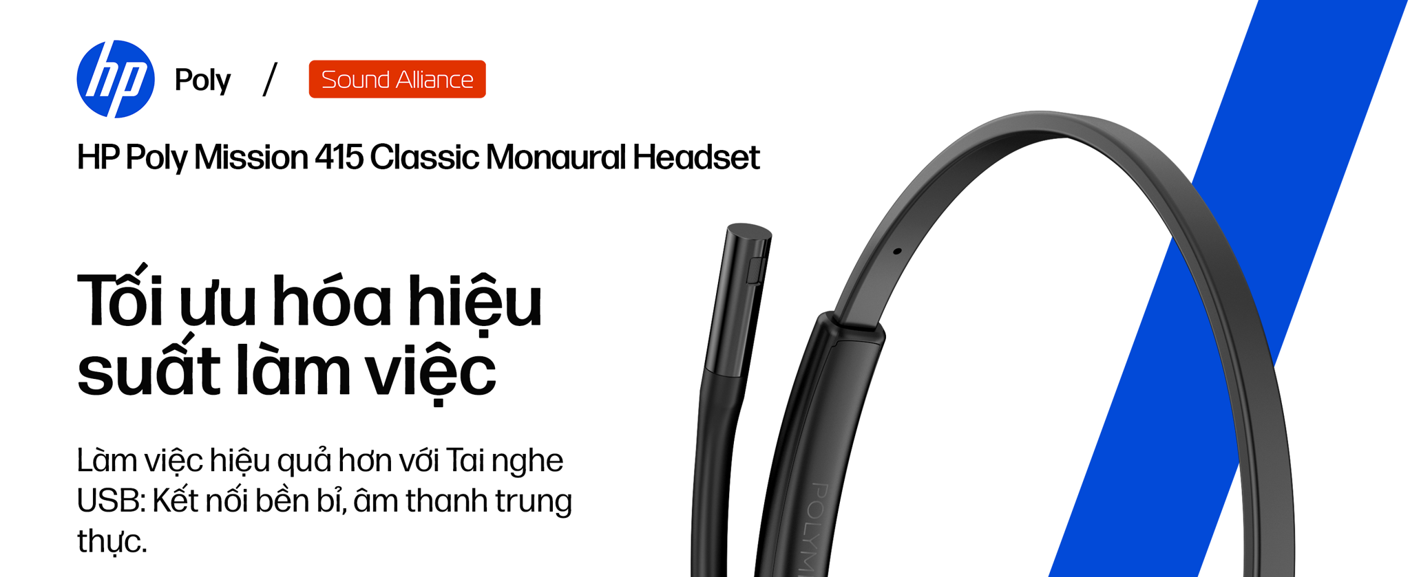 Tai nghe có dây USB một bên tai thế hệ mới HP Poly Mission 415 (HP SKU: C01A9A6)