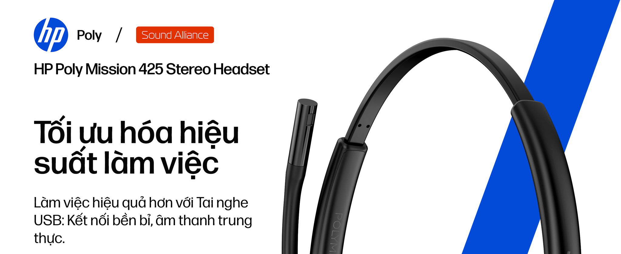 Tai nghe có dây USB hai bên tai thế hệ mới HP Poly Mission 425