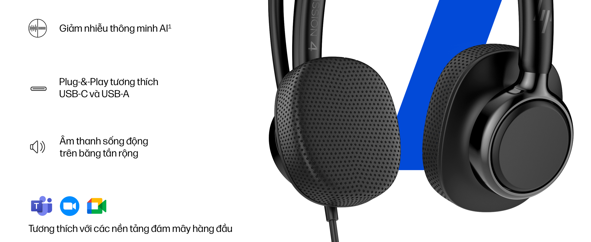 Tai nghe có dây USB hai bên tai thế hệ mới HP Poly Mission 425