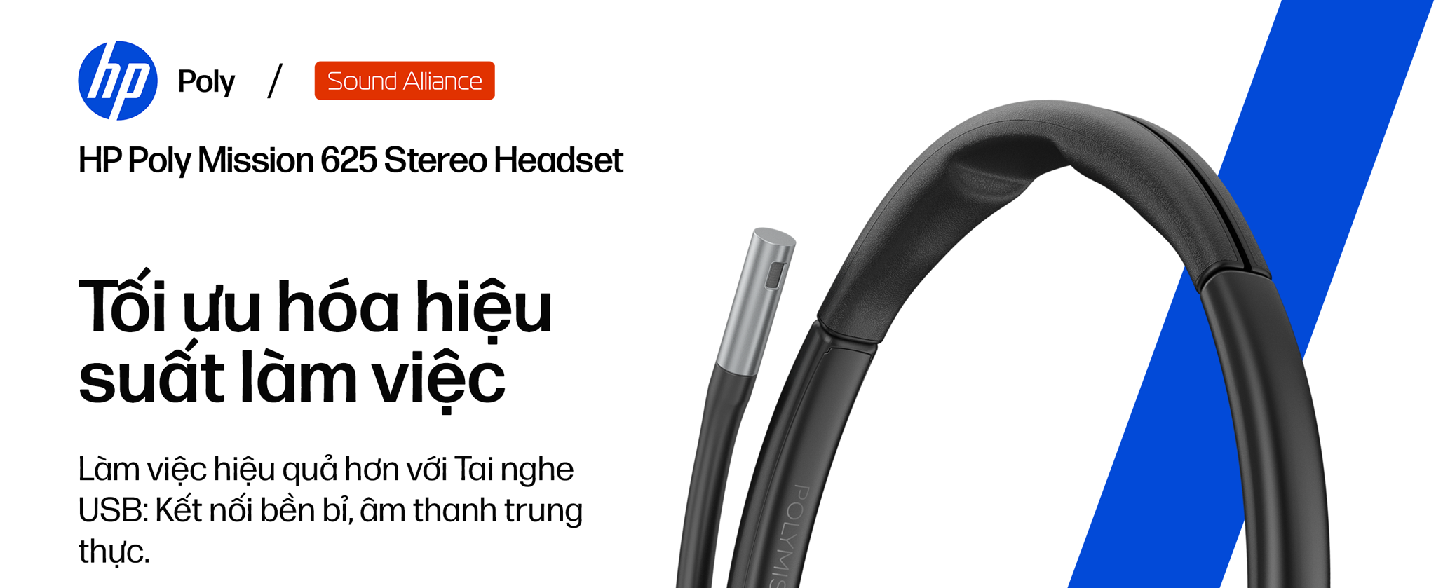 Tai nghe có dây USB hai bên tai thế hệ mới HP Poly Mission 625