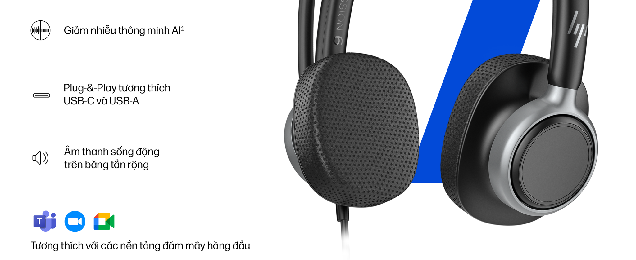 Tai nghe có dây USB hai bên tai thế hệ mới HP Poly Mission 625