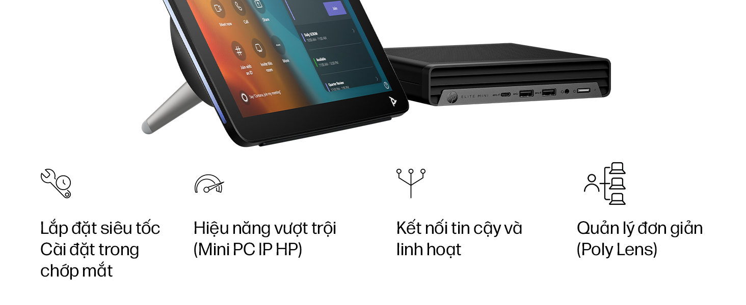 Bộ máy tính họp trực tuyến HP Poly Studio Base Kit G9 Plus for Microsoft Teams HP Mini IP PC w/TC10