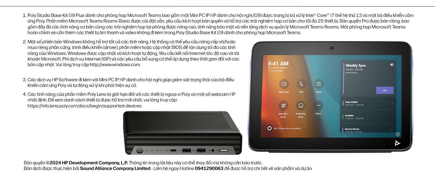 Bộ máy tính họp trực tuyến HP Poly Studio Base Kit G9 Plus for Microsoft Teams HP Mini IP PC w/TC10