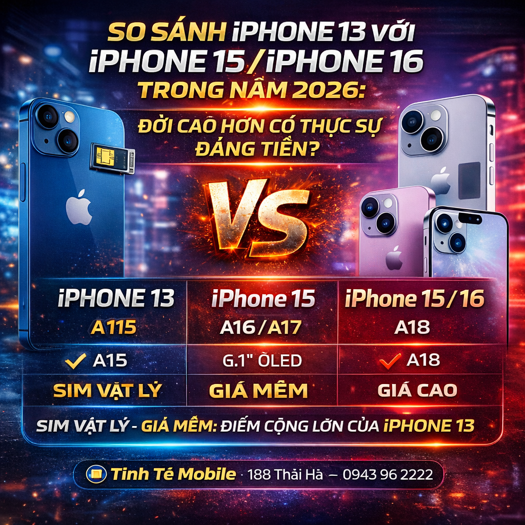 So sánh iPhone 13 với iPhone 15, iPhone 16 năm 2026