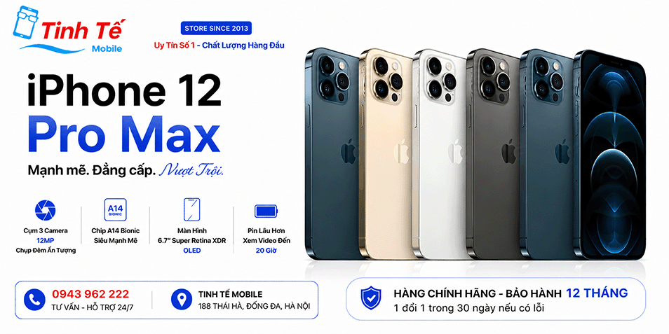 iPhone 12 Pro Max Cũ Hà nội (Zin Đẹp 99, Pin 100)