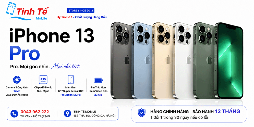 iPhone 13 Pro cũ Hà Nội (Đẹp 99 - Pin 100 - Bảo Hành 12 Tháng)
