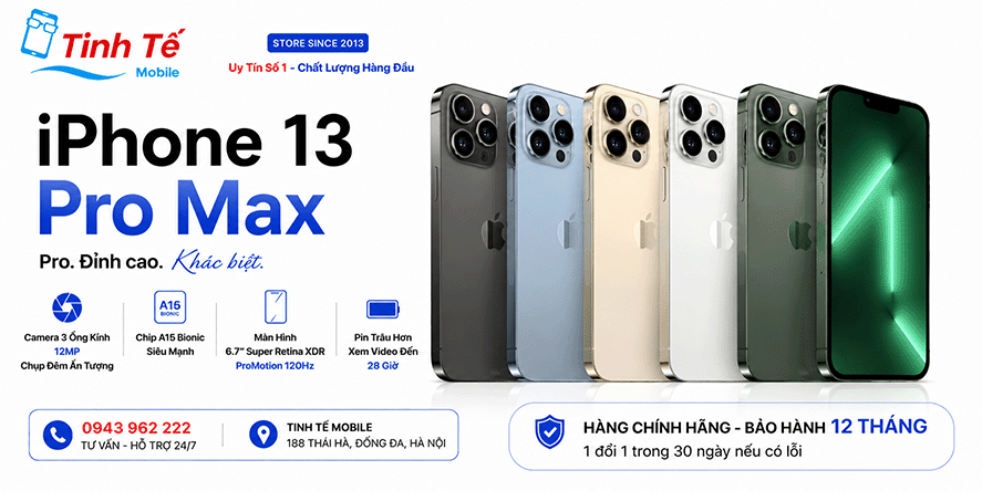iPhone 13 Pro Max Cũ Hà Nội (Giá Rẻ, Zin Đẹp 99, Pin 100)