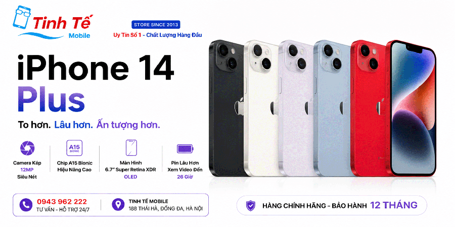 iPhone 14 Plus Cũ Hà Nội (Giá Rẻ, Zin Đẹp 99, Pin 100) BH 12 Tháng