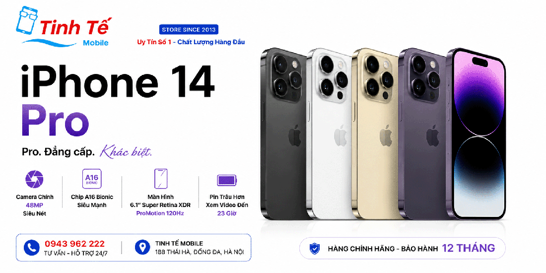 iPhone 14 Pro Cũ Hà Nội (Giá Rẻ, Zin Đẹp 99, Pin 100) BH 12 Tháng