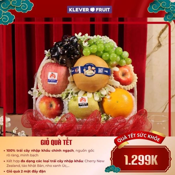 Giỏ quà tết trái cây tone đỏ tại Klever Fruit