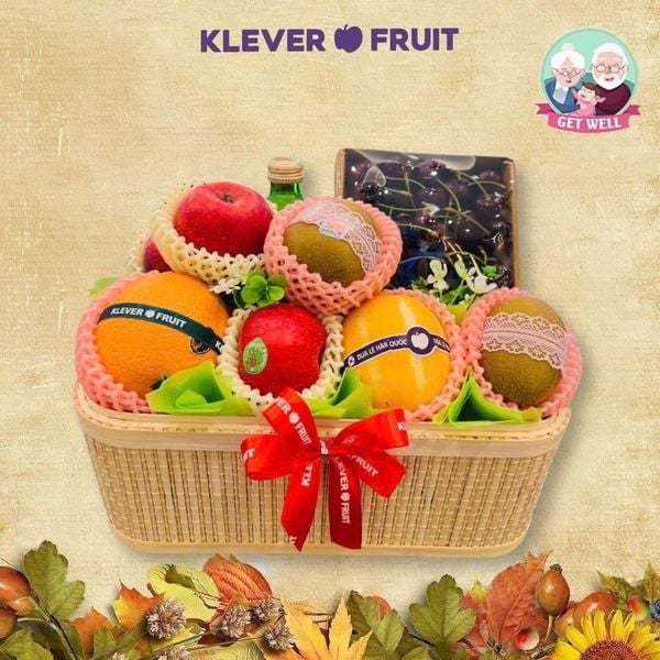 Giỏ Quà Trái Cây Mix Cherry Đỏ Chúc Sức Khỏe Ông Bà Tone Nâu