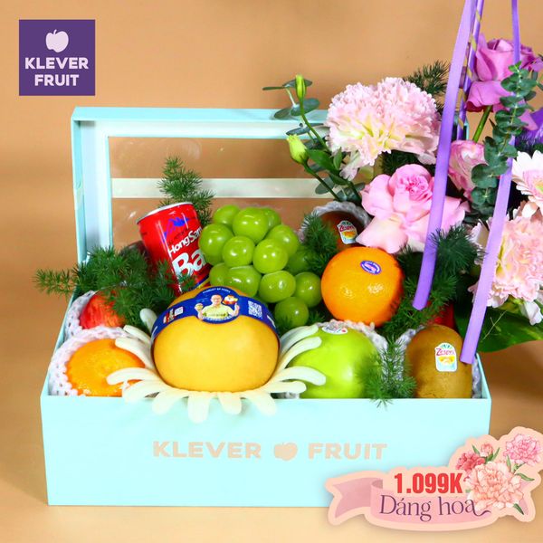 Hộp Trái Cây Mix Hoa Tươi Tone Tím Hồng Tặng 20/10